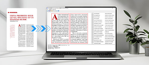 OCR erkennt den Inhalt von Zeitungen und Zeitschriften mit unterschiedlichem Layout und reproduziert das Originallayout pr?zise.